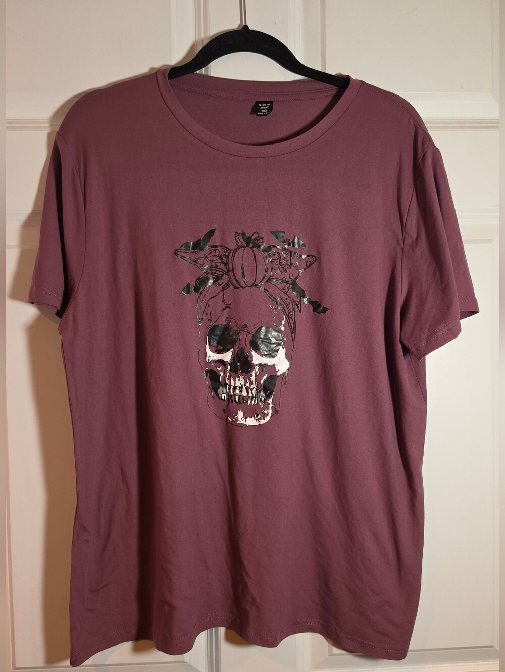 Shein Curve Skull Pumpkin Graphic Tee - Mauve 0XL